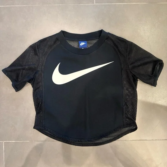 Nike Black Mesh Crop Top Medium - Picture 1 of 4